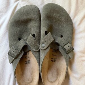 Birkenstock Olive Green Suede Clog Mules